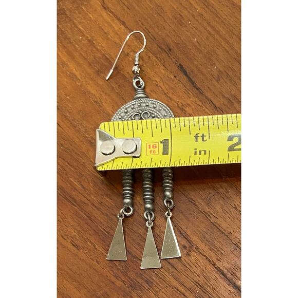 Vintage Boho Tribal Dangle Earrings Antique Silver-Tone Marked JJ 1986 - Picture 5 of 5